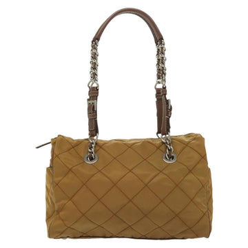 PRADA Chain Shoulder Bag Nylon Beige Silver Auth 140091 - 0