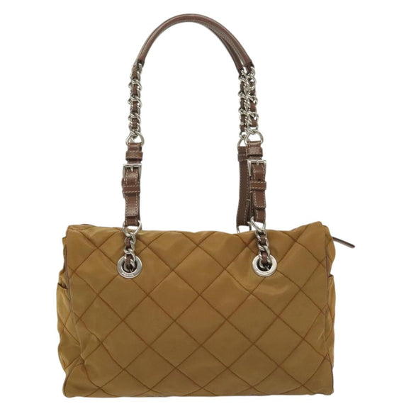 PRADA Chain Shoulder Bag Nylon Beige Silver Auth 140091