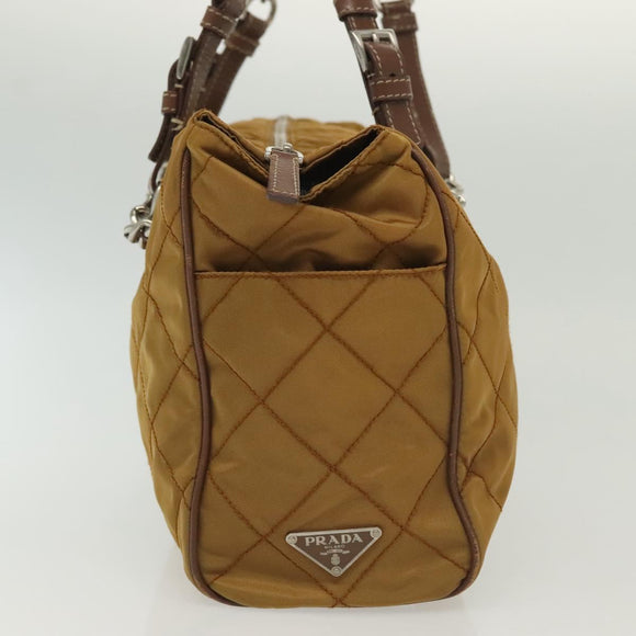 PRADA Chain Shoulder Bag Nylon Beige Silver Auth 140091