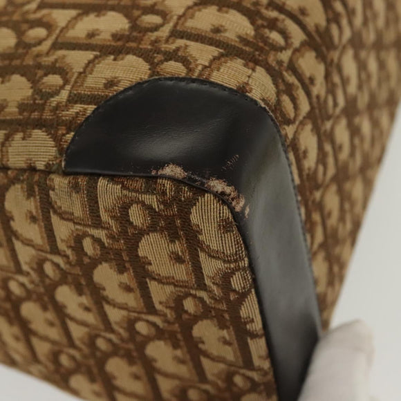 Christian Dior Trotter Canvas Hand Bag Brown Gold Auth 140092