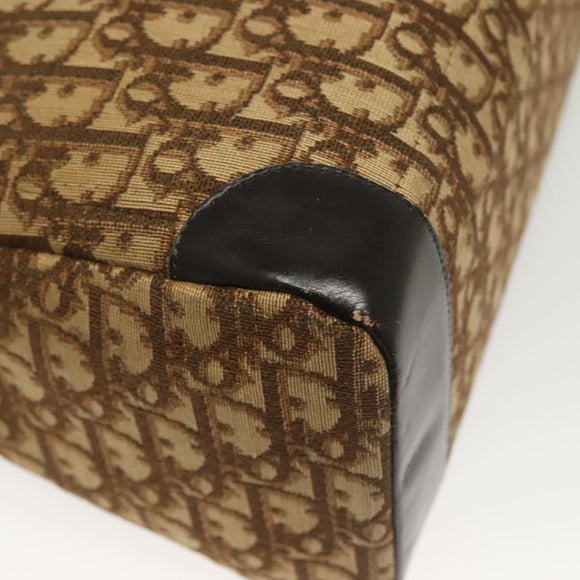 Christian Dior Trotter Canvas Hand Bag Brown Gold Auth 140092