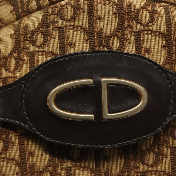 Christian Dior Trotter Canvas Hand Bag Brown Gold Auth 140092