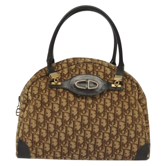 Christian Dior Trotter Canvas Hand Bag Brown Gold Auth 140092