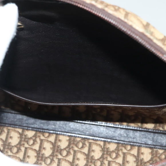 Christian Dior Trotter Canvas Hand Bag Brown Gold Auth 140092