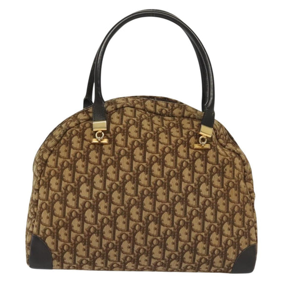 Christian Dior Trotter Canvas Hand Bag Brown Gold Auth 140092