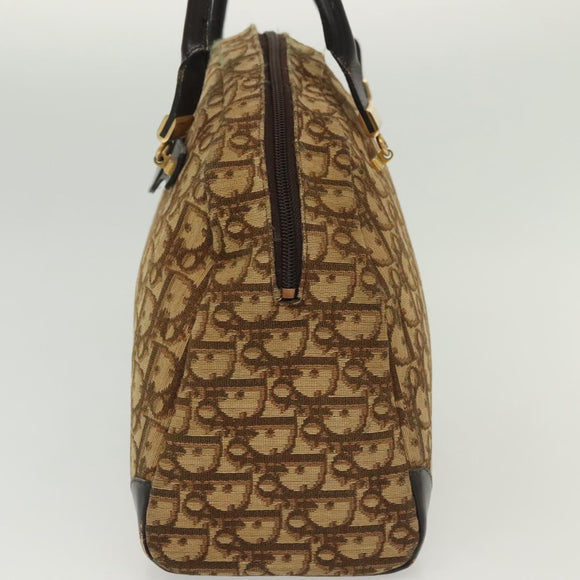 Christian Dior Trotter Canvas Hand Bag Brown Gold Auth 140092