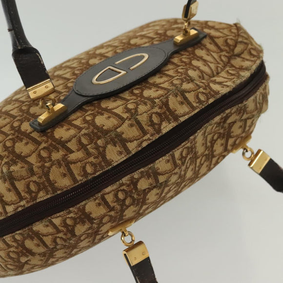 Christian Dior Trotter Canvas Hand Bag Brown Gold Auth 140092