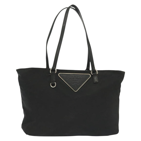 PRADA Tote Bag Nylon Black Silver Auth 140097