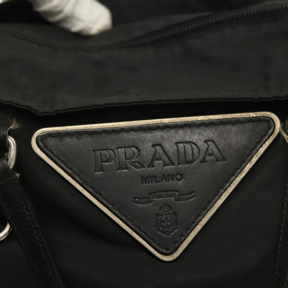 PRADA Tote Bag Nylon Black Silver Auth 140097