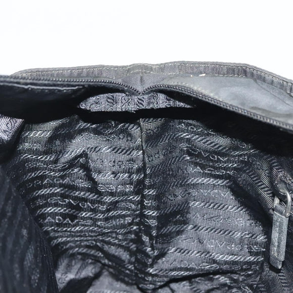 PRADA Tote Bag Nylon Black Silver Auth 140097