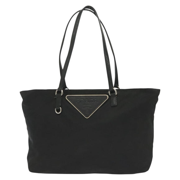 PRADA Tote Bag Nylon Black Silver Auth 140097