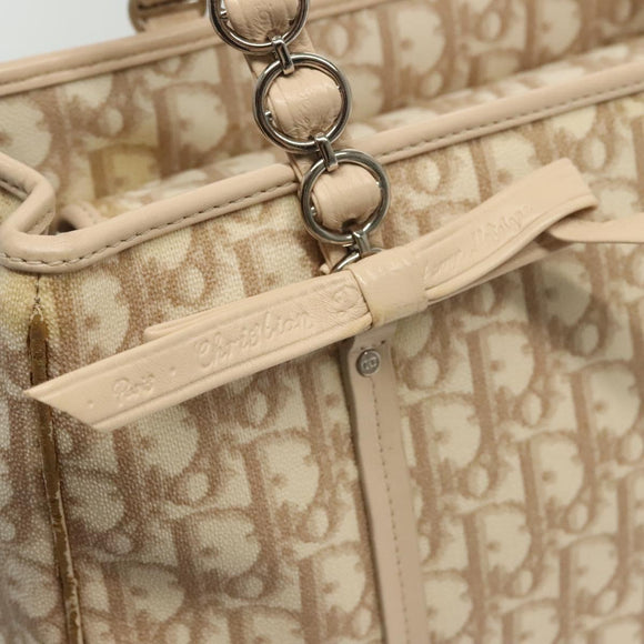 Christian Dior Trotter Canvas Romantic Chain Tote Bag PVC Beige Auth 140098