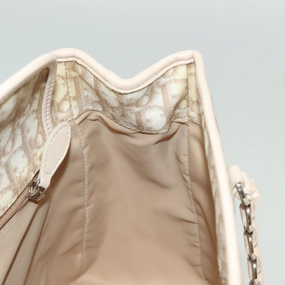 Christian Dior Trotter Canvas Romantic Chain Tote Bag PVC Beige Auth 140098