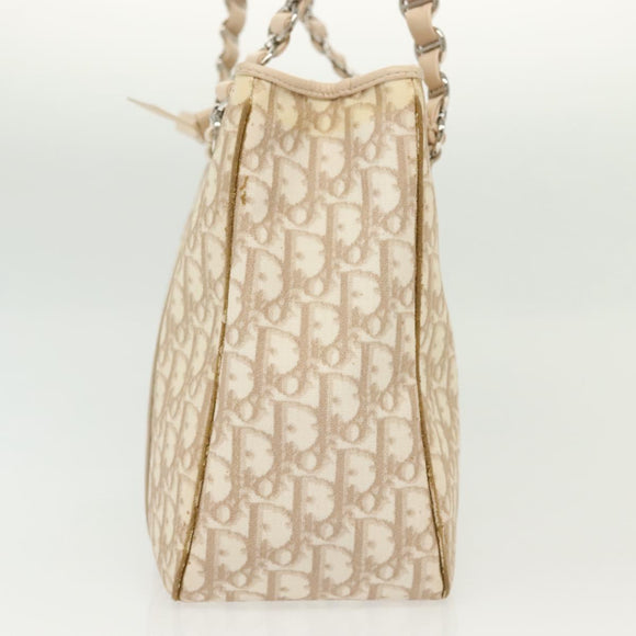 Christian Dior Trotter Canvas Romantic Chain Tote Bag PVC Beige Auth 140098