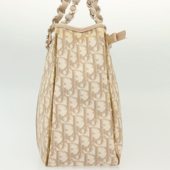 Christian Dior Trotter Canvas Romantic Chain Tote Bag PVC Beige Auth 140098