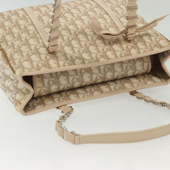 Christian Dior Trotter Canvas Romantic Chain Tote Bag PVC Beige Auth 140098