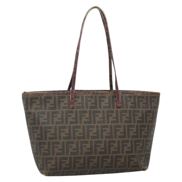 FENDI Zucca Canvas Tote Bag Brown Black gold Auth 140099