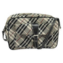 BURBERRY Nova Check Blue Label Shoulder Bag Canvas Black Silver Auth 140100-1