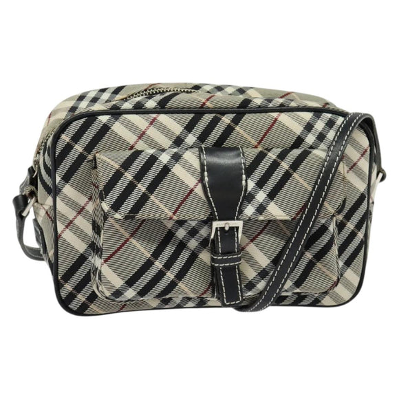 BURBERRY Nova Check Blue Label Shoulder Bag Canvas Black Silver Auth 140100