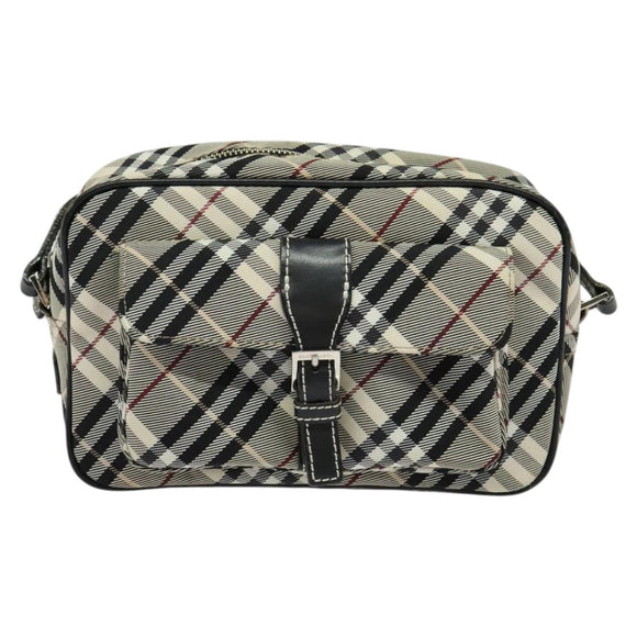 BURBERRY Nova Check Blue Label Shoulder Bag Canvas Black Silver Auth 140100