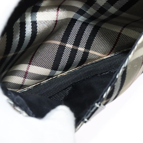 BURBERRY Nova Check Blue Label Shoulder Bag Canvas Black Silver Auth 140100