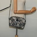 BURBERRY Nova Check Blue Label Shoulder Bag Canvas Black Silver Auth 140100-21