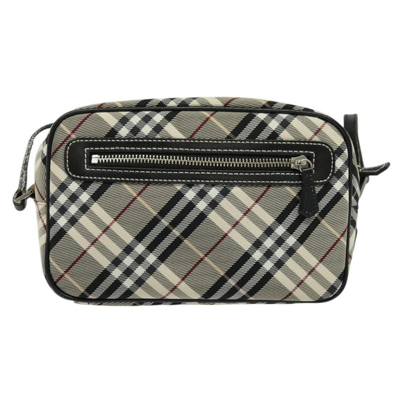 BURBERRY Nova Check Blue Label Shoulder Bag Canvas Black Silver Auth 140100