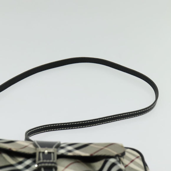 BURBERRY Nova Check Blue Label Shoulder Bag Canvas Black Silver Auth 140100