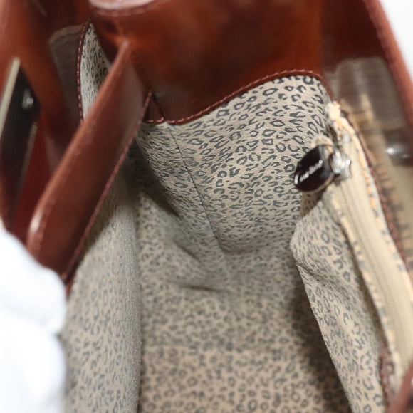 CARTIER Shoulder Bag Enamel Brown Silver Auth 140103