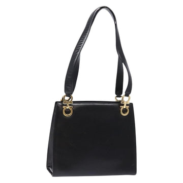 Salvatore Ferragamo Gancini Shoulder Bag Leather Black Gold Auth 140104