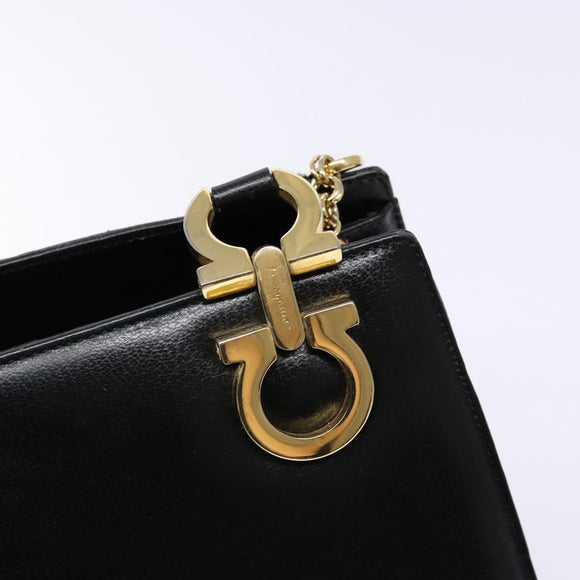 Salvatore Ferragamo Gancini Shoulder Bag Leather Black Gold Auth 140104