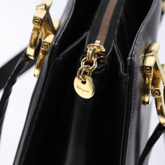 Salvatore Ferragamo Gancini Shoulder Bag Leather Black Gold Auth 140104