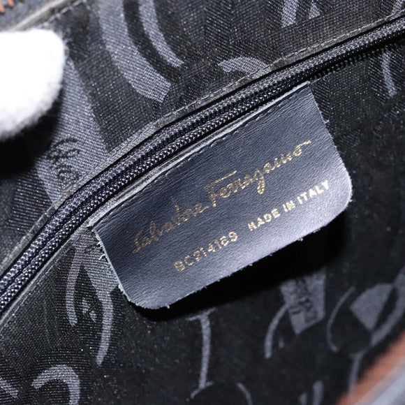 Salvatore Ferragamo Gancini Shoulder Bag Leather Black Gold Auth 140104