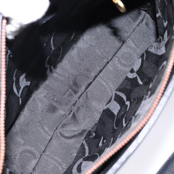 Salvatore Ferragamo Gancini Shoulder Bag Leather Black Gold Auth 140104