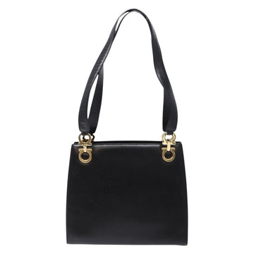 Salvatore Ferragamo Gancini Shoulder Bag Leather Black Gold Auth 140104 - 0