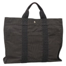 HERMES Her Line MM Hand Bag Canvas Gray Silver Auth 140106-1