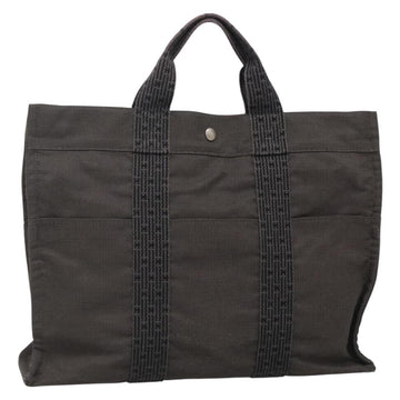 HERMES Her Line MM Hand Bag Canvas Gray Silver Auth 140106