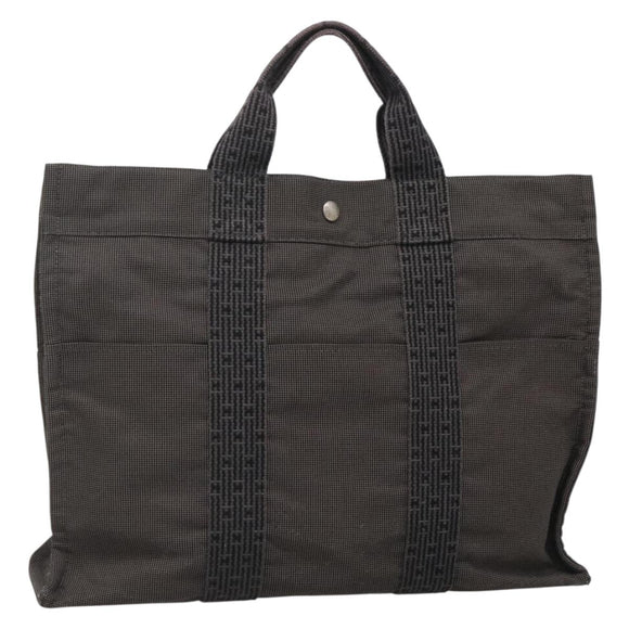 HERMES Her Line MM Hand Bag Canvas Gray Silver Auth 140106