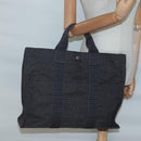 HERMES Her Line MM Hand Bag Canvas Gray Silver Auth 140106-19
