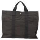 HERMES Her Line MM Hand Bag Canvas Gray Silver Auth 140106-2
