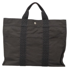 HERMES Her Line MM Hand Bag Canvas Gray Silver Auth 140106 - 0