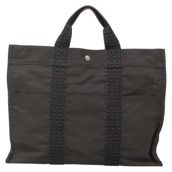 HERMES Her Line MM Hand Bag Canvas Gray Silver Auth 140106