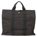 HERMES Her Line MM Hand Bag Canvas Gray Silver Auth 140106-3
