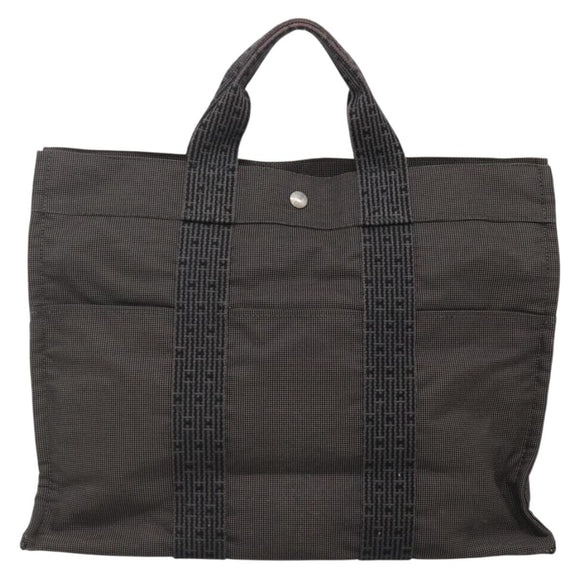 HERMES Her Line MM Hand Bag Canvas Gray Silver Auth 140106