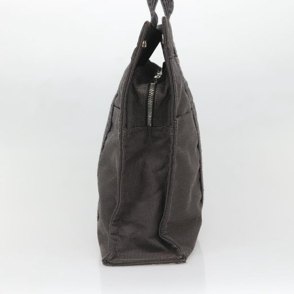 HERMES Her Line MM Hand Bag Canvas Gray Silver Auth 140106