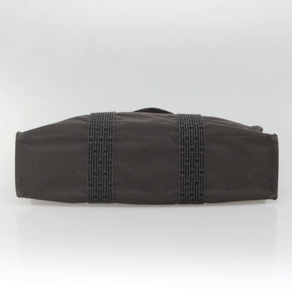 HERMES Her Line MM Hand Bag Canvas Gray Silver Auth 140106