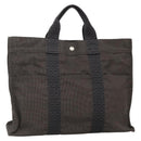 HERMES Her Line MM Hand Bag Canvas Gray Silver Auth 140107-1