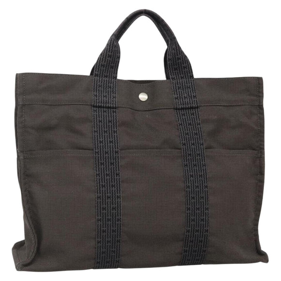 HERMES Her Line MM Hand Bag Canvas Gray Silver Auth 140107