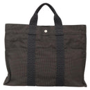 HERMES Her Line MM Hand Bag Canvas Gray Silver Auth 140107-2