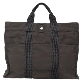 HERMES Her Line MM Hand Bag Canvas Gray Silver Auth 140107 - 0